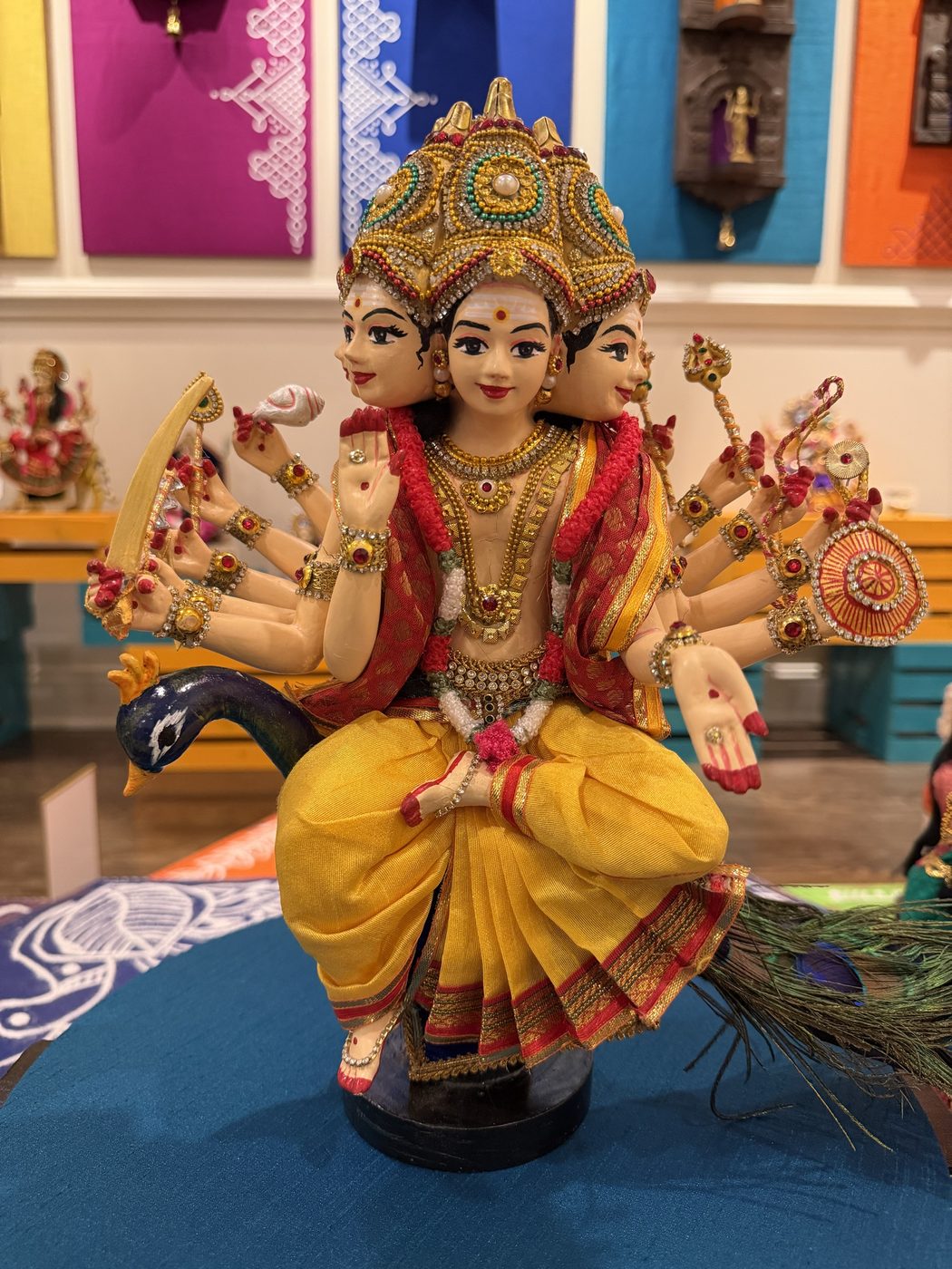 Golu doll of six-faced, twelve-armed Shanmukha seated on his peacock